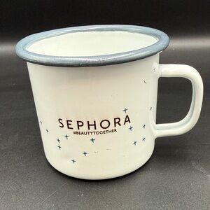 Sephora White Mug with Blue Rim and Star Accents